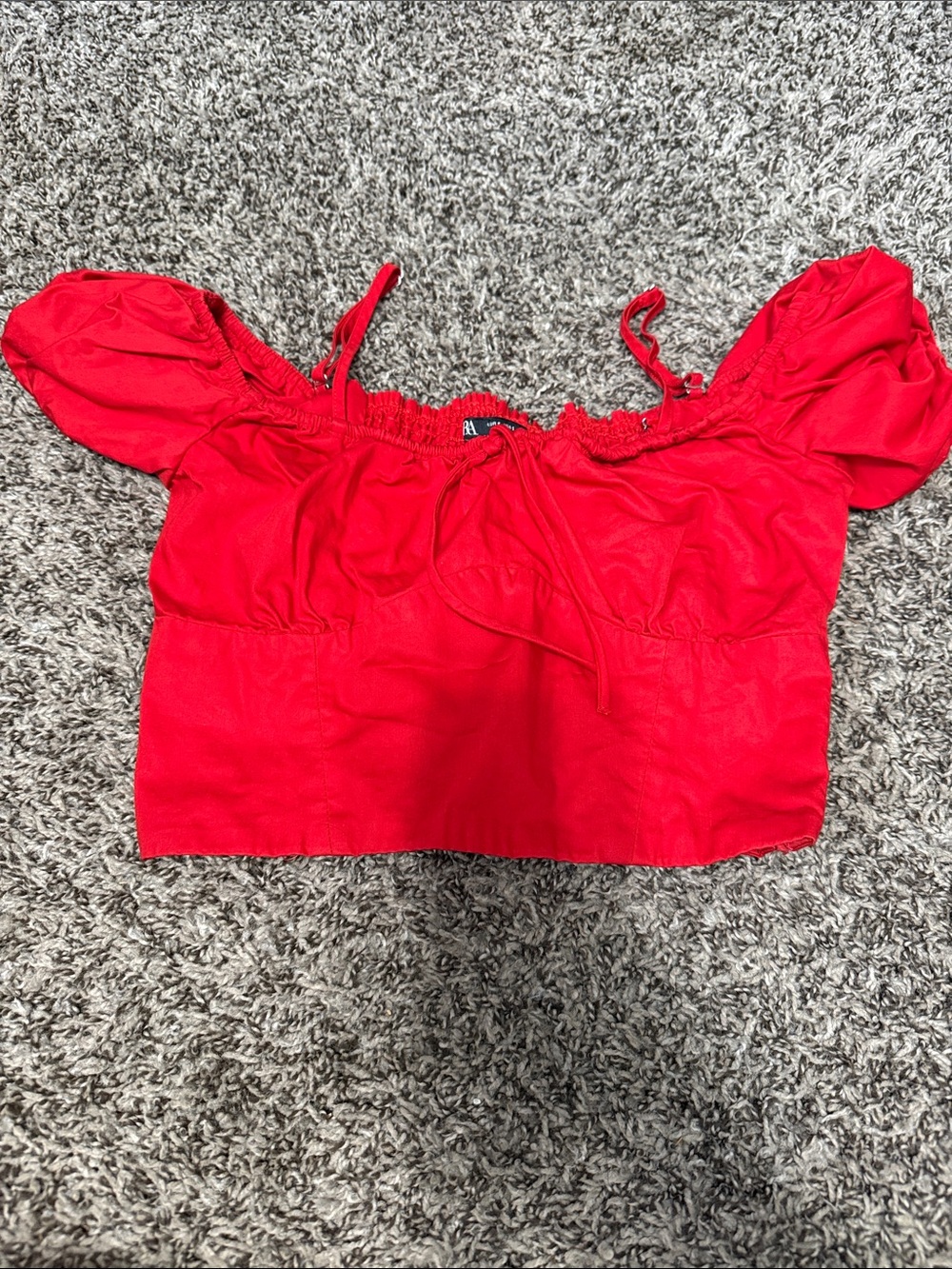 Zara Bright Red Off-Shoulder Crop Top